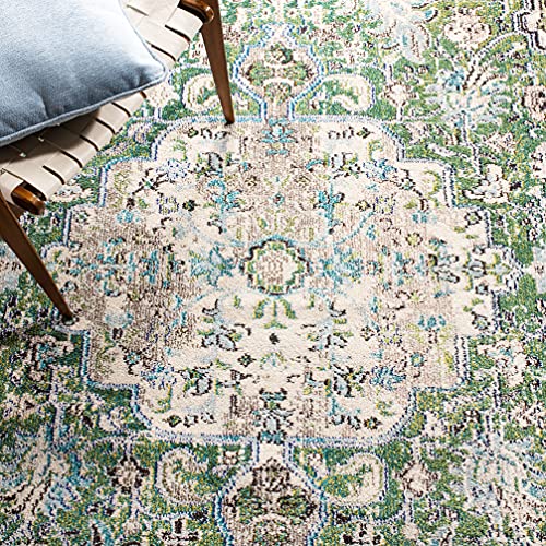 SAFAVIEH Madison Collection 8' x 10' Green / Turquoise MAD447Y Boho Chic Medallion Distressed Non-Shedding Living Room Bedroom Dining Home Office Area Rug