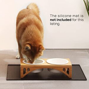 FUKUMARU Elevated Dog Ceramic Bowls, 32 OZ Raised Food Feeding Dishes for Large Cats and Medium Dogs, Solid Bamboo Water Food Stand Feeder Set with Anti-Slip Feet