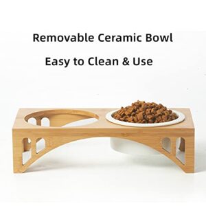 FUKUMARU Elevated Dog Ceramic Bowls, 32 OZ Raised Food Feeding Dishes for Large Cats and Medium Dogs, Solid Bamboo Water Food Stand Feeder Set with Anti-Slip Feet