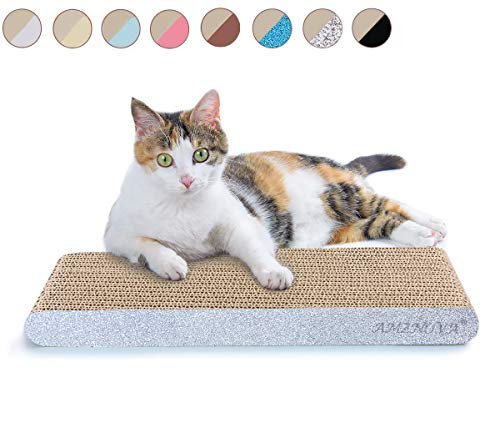 AMZNOVA Cat Scratcher, Cardboard Cat Scratchers, Durable & Recyclable Scratch Pad, Colors Series, Narrow, Glitter Silver