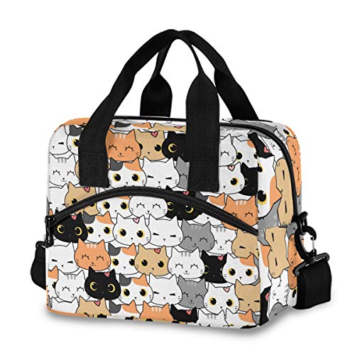 Sinestour Cute Cats Insulated Lunch Bag Box Cartoon Lunch Bag Reusable Cooler Adjustable Shoulder Strap for School Office Picnic Adults Men Women