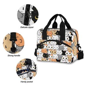 Sinestour Cute Cats Insulated Lunch Bag Box Cartoon Lunch Bag Reusable Cooler Adjustable Shoulder Strap for School Office Picnic Adults Men Women