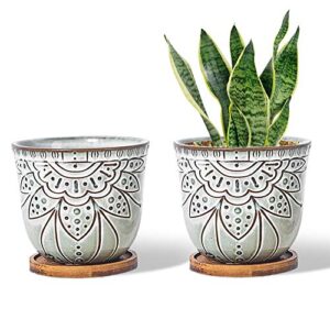 g epgardening 6 inch ceramic succulent planter pot with drainage hole and saucer for plants indoor round orchid flower plant pot set of 2 off white