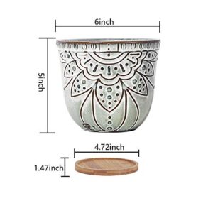 G EPGardening 6 Inch Ceramic Succulent Planter Pot with Drainage Hole and Saucer for Plants Indoor Round Orchid Flower Plant Pot Set of 2 Off White
