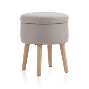 alpha home round storage ottoman with removable lid tufted vanity dressing chair line fabric shoe change footrest stool side table seat tray top coffee table with solid wooden legs,beige