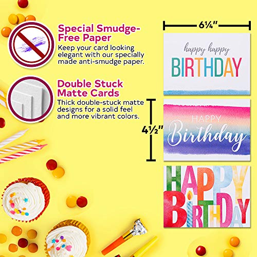 Spark Ink Happy Birthday Cards Assortment with Envelopes, 50pcs Large Mixed Greeting Happy Birthday Card Set for Kids & Adults, Blank Inside, 4x6in Unique Bday Cards in Bulk, Assorted Variety Box Pack