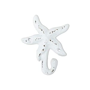 Sea Snail Starfish Shell Shape Cast Iron Nautical Wall Hooks Set, 3-Pack Assorted Rustic White Seaside-Themed Wall Mount Coat Hooks, Beach Coastal Wall Decor