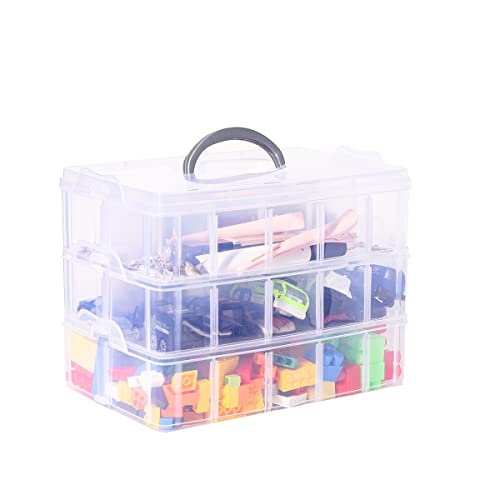 Flower River 3-Tier Stackable Storage Container Box with 30 Compartments(Adjustable ), Plastic Organizer Box for Arts and Crafts ,Toys,Jewelry,Sewing,Beads,Washi Tapes,10.2 x 6.7 x 7.5 inch