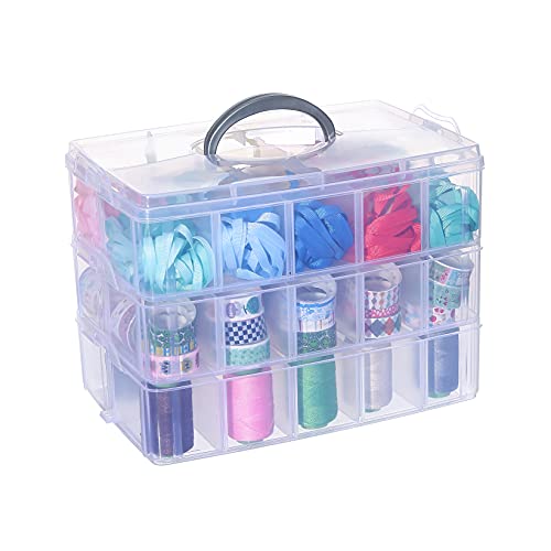 Flower River 3-Tier Stackable Storage Container Box with 30 Compartments(Adjustable ), Plastic Organizer Box for Arts and Crafts ,Toys,Jewelry,Sewing,Beads,Washi Tapes,10.2 x 6.7 x 7.5 inch