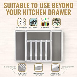 ELTOW Expandable Silverware Drawer Organizer & Utensil Tray Set, Non-Slip Kitchen Drawer Organizers and Storage, Kitchen Organization for Utensils, Cutlery, Office Supplies, Flatware Storage - White