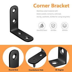 Blingstar L Bracket Stainless Steel Corner Brace 16 Pcs 1.57x1.57 Inch Joint Right Angle Bracket 90 Degree Corner Fastener for Wood Furniture Bedframe Cabinet Drawer Chair, with 64 Pcs Screws, Black