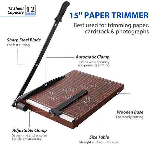 Paper Trimmer, A4 Guillotine Paper Cutter Heavy Duty Photo Guillotine Craft Machine with Security Safeguard for Standard Cutting of Paper, Photos or Labels, Improve Cutting Precision (Red, 38X30cm)