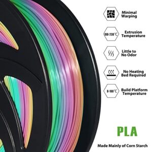 PLA Filament 1.75mm 3D Printer Filament Rainbow PLA Multicolor Filament 1kg 3D Printing Filament Gradient Spool Gradual Color Change 2.2lbs Accuracy +/- 0.02mm XVICO