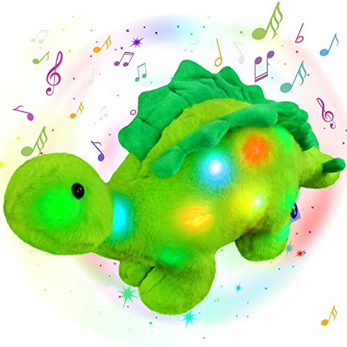 Glow Guards Light up Musical Dinosaur Stuffed Animal LED Singing Soft Stegosaurus Plush Toy with Night Lights Lullabies Ideal Birthday Children's Day for Toddler Kids, 16''