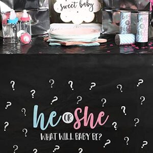 Sparkle and Bash Gender Reveal Party Plastic Tablecloth, He or She (54 x 108 in, 3 Pack)