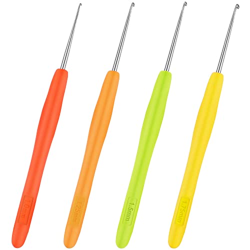 4 Pieces Hair Needles Crochet Hooks Precision Metal Needles Crochet Knitting Needles with Soft Handles, 1 mm, 1.25 mm, 1.5 mm, 1.75 mm, 4 Colors