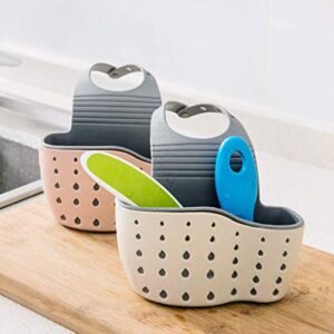 sale!! imate 4 pcs: 2 sink caddy + 2 dish washing sponge | kitchen sink sponge holder, silicone plastic soap holders, faucet organizer | color: beige + pink