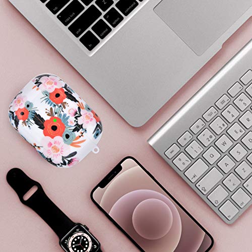 OLEBAND Airpod Pro Case Cover with Keychain and Cute Skin,Compatible with iPod Pro 2019/2021 1st Generation Hard Protective Cover,for Women and Girls,Colorful Flower