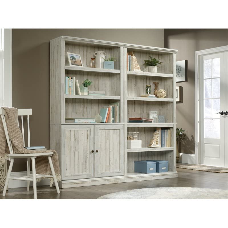 Sauder Misc Storage 3-Shelf 2-Door Tall Wood Bookcase in White Plank