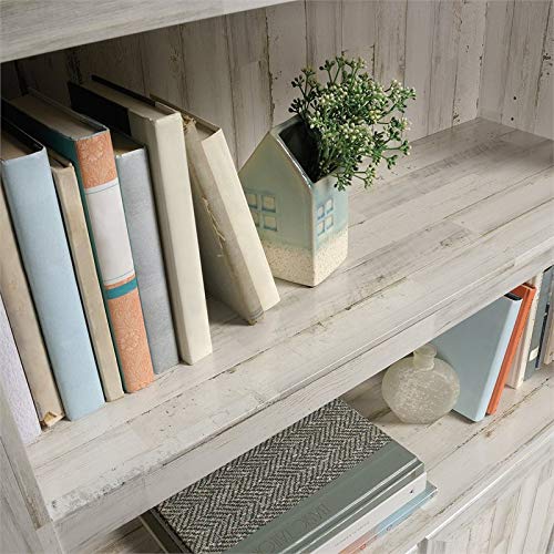 Sauder Misc Storage 3-Shelf 2-Door Tall Wood Bookcase in White Plank