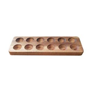 Wooden Egg Holder by ILLATO, Premium Acacia Wood Egg Tray, 12 Holes Egg Plate, Countertop Egg Tray, Tabletop Display or Refrigerator Storage, Deviled Egg Holder, Wooden Egg Skelter, Egg Tray