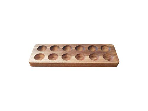 Wooden Egg Holder by ILLATO, Premium Acacia Wood Egg Tray, 12 Holes Egg Plate, Countertop Egg Tray, Tabletop Display or Refrigerator Storage, Deviled Egg Holder, Wooden Egg Skelter, Egg Tray