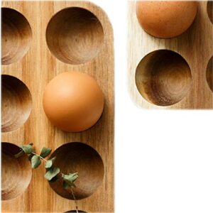 Wooden Egg Holder by ILLATO, Premium Acacia Wood Egg Tray, 12 Holes Egg Plate, Countertop Egg Tray, Tabletop Display or Refrigerator Storage, Deviled Egg Holder, Wooden Egg Skelter, Egg Tray