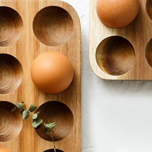 Wooden Egg Holder by ILLATO, Premium Acacia Wood Egg Tray, 12 Holes Egg Plate, Countertop Egg Tray, Tabletop Display or Refrigerator Storage, Deviled Egg Holder, Wooden Egg Skelter, Egg Tray