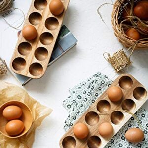 Wooden Egg Holder by ILLATO, Premium Acacia Wood Egg Tray, 12 Holes Egg Plate, Countertop Egg Tray, Tabletop Display or Refrigerator Storage, Deviled Egg Holder, Wooden Egg Skelter, Egg Tray