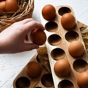 Wooden Egg Holder by ILLATO, Premium Acacia Wood Egg Tray, 12 Holes Egg Plate, Countertop Egg Tray, Tabletop Display or Refrigerator Storage, Deviled Egg Holder, Wooden Egg Skelter, Egg Tray