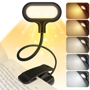 Briignite Book Light, Reading Light, 14 LED Rechargeable Book Reading Light, 5 Colors, 4 Brightness Levels, Lightweight Clip on Book Light for Reading in Bed, Perfect Booklight for Book Lovers, Black