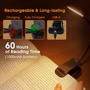 Briignite Book Light, Reading Light, 14 LED Rechargeable Book Reading Light, 5 Colors, 4 Brightness Levels, Lightweight Clip on Book Light for Reading in Bed, Perfect Booklight for Book Lovers, Black