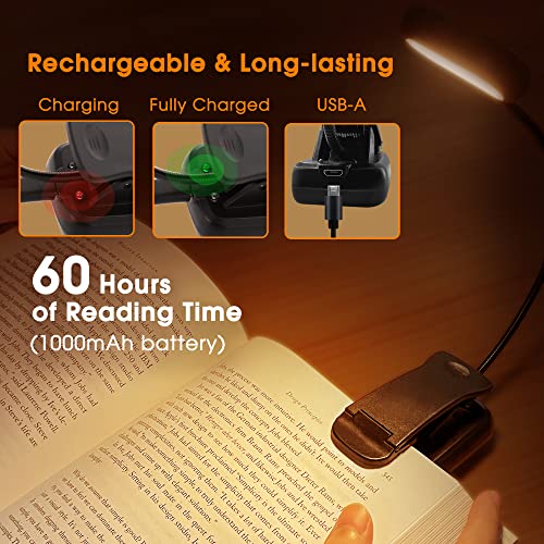 Briignite Book Light, Reading Light, 14 LED Rechargeable Book Reading Light, 5 Colors, 4 Brightness Levels, Lightweight Clip on Book Light for Reading in Bed, Perfect Booklight for Book Lovers, Black