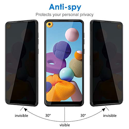 [2 Pack] for Samsung Galaxy A21/A21S Privacy Screen Protector, [Full Coverage] Anti Spy HD Clarity 9H Tempered Glass Screen Protector, Scratch Resistant, Bubble Free, Easy Insall, Case Friendly (6.5 Inch)