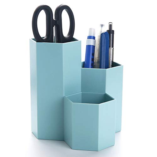 Bivisen Desk Pencil Holder, Polystyrene Desktop Pen Cup Stationery Supplies Organizer Caddy for Office, Makeup Brush Holder for Vanity Table (Blue)