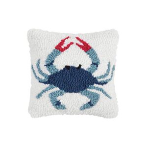 c&f home blue crab petite hooked pillow 8" x 8" square soft woven throw pillow for couch sofa bed chair acrylic 8 x 8 blue
