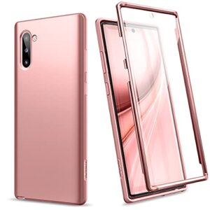 suritch phone case for samsung galaxy note 10 front cover with built-in screen protector shockproof full body protection lightweight slim soft tpu bumper protective cover, matte rose gold