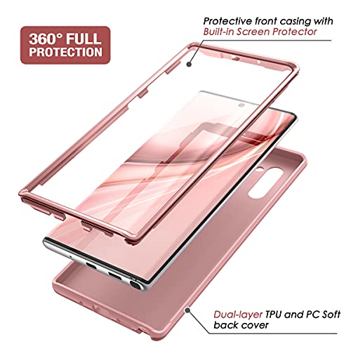 SURITCH Phone Case for Samsung Galaxy Note 10 Front Cover with Built-in Screen Protector Shockproof Full Body Protection Lightweight Slim Soft TPU Bumper Protective Cover, Matte Rose Gold