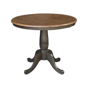 ic international concepts 36" round top pedestal 12" leaf-29.3" h- dining height dining table, dining height, hickory/washed coal