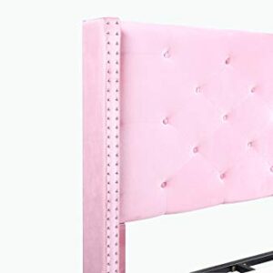 Home Life Premiere Classics Velour Pink 51" Tall Headboard Slats Full-5 Year Warranty Included 007 Platform Bed