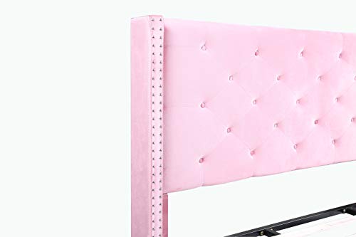 Home Life Premiere Classics Velour Pink 51" Tall Headboard Slats Full-5 Year Warranty Included 007 Platform Bed