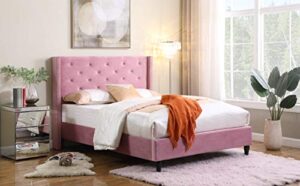 home life premiere classics velour pink 51" tall headboard slats full-5 year warranty included 007 platform bed