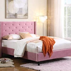 Home Life Premiere Classics Velour Pink 51" Tall Headboard Slats Full-5 Year Warranty Included 007 Platform Bed