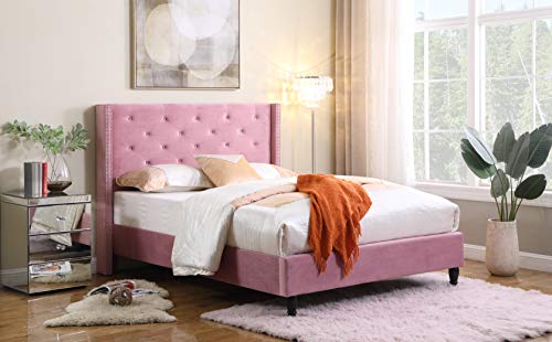 Home Life Premiere Classics Velour Pink 51" Tall Headboard Slats Full-5 Year Warranty Included 007 Platform Bed