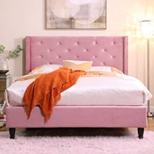 Home Life Premiere Classics Velour Pink 51" Tall Headboard Slats Full-5 Year Warranty Included 007 Platform Bed