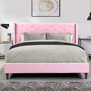 Home Life Premiere Classics Velour Pink 51" Tall Headboard Slats Full-5 Year Warranty Included 007 Platform Bed