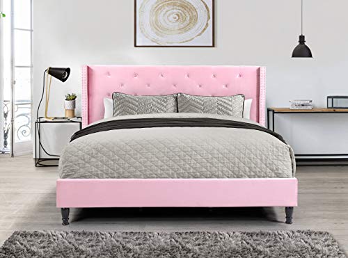 Home Life Premiere Classics Velour Pink 51" Tall Headboard Slats Full-5 Year Warranty Included 007 Platform Bed