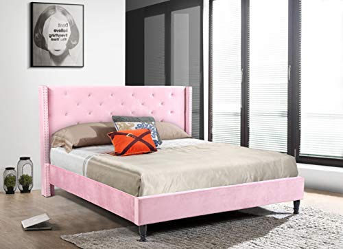 Home Life Premiere Classics Velour Pink 51" Tall Headboard Slats Full-5 Year Warranty Included 007 Platform Bed