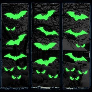 ivenf halloween decorations glow in dark bat stickers, bats peeping eyes luminous wall decal, scary kids school home office halloween party supplies, 2 sheets 30 pcs