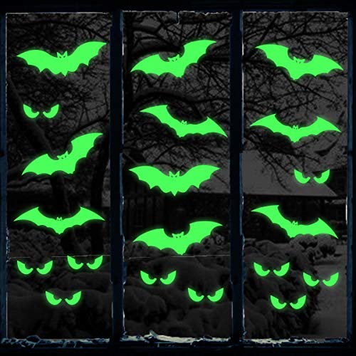 Ivenf Halloween Decorations Glow in Dark Bat Stickers, Bats Peeping Eyes Luminous Wall Decal, Scary Kids School Home Office Halloween Party Supplies, 2 Sheets 30 pcs